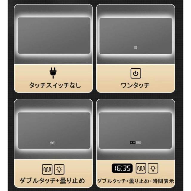 壁掛けミラー ウォールミラー 洗面鏡 浴室鏡 女優ミラー 洗面台 浴室 美容室 LEDライト付き 調光機能 三色調光対応 北欧デザイン 長方形 全身対応 50*70cm