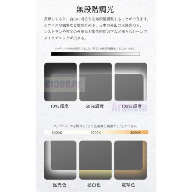 壁掛けミラー ウォールミラー 洗面鏡 浴室鏡 女優ミラー 洗面台 浴室 美容室 LEDライト付き 調光機能 三色調光対応 北欧デザイン 長方形 全身対応 50*70cm