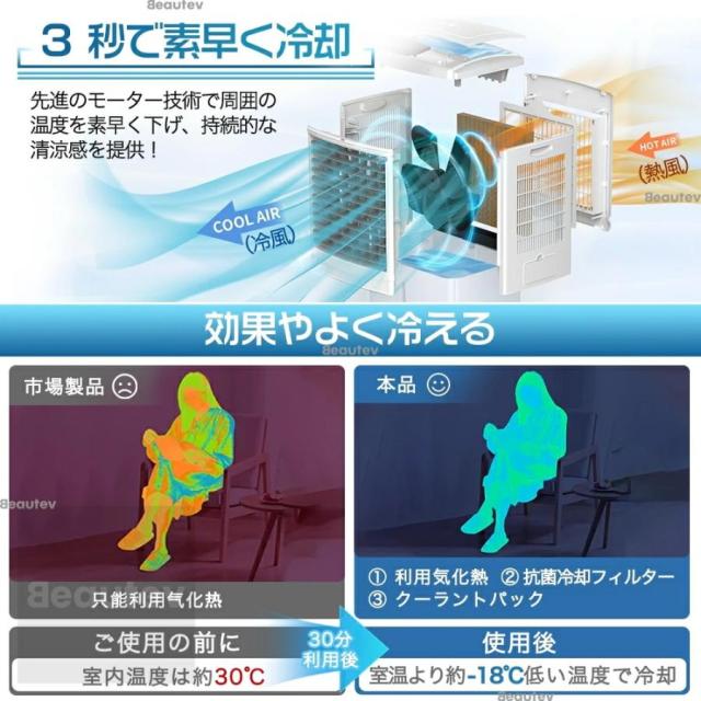 冷風機 扇風機 冷風扇 強力 業務用 冷風器 強力 小型扇風機 涼しい 一台4役 小型 羽なし おしゃれ 15L 首振り リビング 省エネ 3段階風量 移動式エアコン 家庭用_6