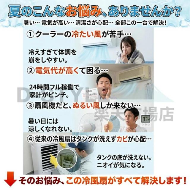冷風機 強力 業務用 15L大容量 上下分離で 扇風機 冷風扇風機 冷風扇 一台四役 3段階風量 上部から給水 自動首振り サーキュレーター 空気循環 移動式エアコ 夏_2
