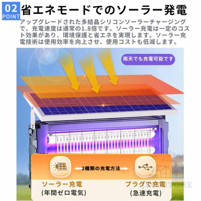 【2026進化版】電撃殺虫器 蚊取り器 UV光源吸引式 ソーラー usb充電式 大容量 電気蚊取り器 蚊取りランプ 省エネ 虫取り機 吊り下げ 効果抜群 薬剤不用 虫対策_2