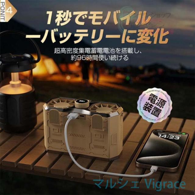 腰掛け扇風機 強力 首掛け 双風口 強力 小型 199段階風量調節 96H時間動作 アウトドア 静音 15000mAh 照明 dcモーター 携帯扇風機 持ち運び 高温対策 室外作業_8