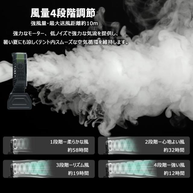 アウトドア扇風機 充電式 キャンプ 換気 DCモーター 自動首振り 20000mAhバッテリー リモコン付き タイマー LEDライト 熱中症対策 防災_6