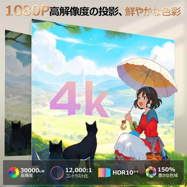 2026新登場！プロジェクター 家庭用 30000LM Android TV12.0搭載 4K対応 270°回転 プロジェクター 天井投影 Wi-Fi6瞬間接続 Bluetooth5.4 HiFiスピーカー_2