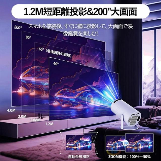 プロジェクター 軽量 本体 家庭用 天井投影 小型 270度回転 Android TV11 自動台形補正 スピーカー内蔵 短距離 HDMI リモコン 一人暮らし ホームシアター 静音_11