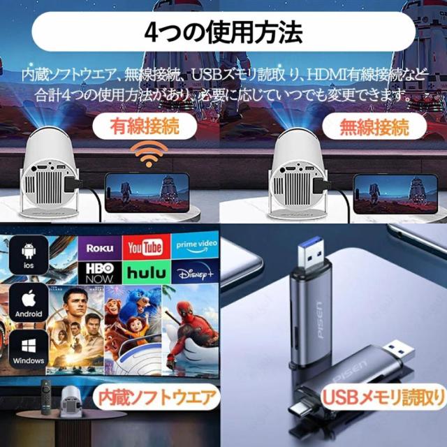 プロジェクター 軽量 本体 家庭用 天井投影 小型 270度回転 Android