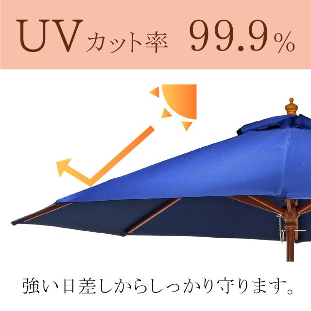不二貿易 木製パラソル 幅250×奥行250×高さ254？ ネイビー クランク式 直径270cm 60155の通販は