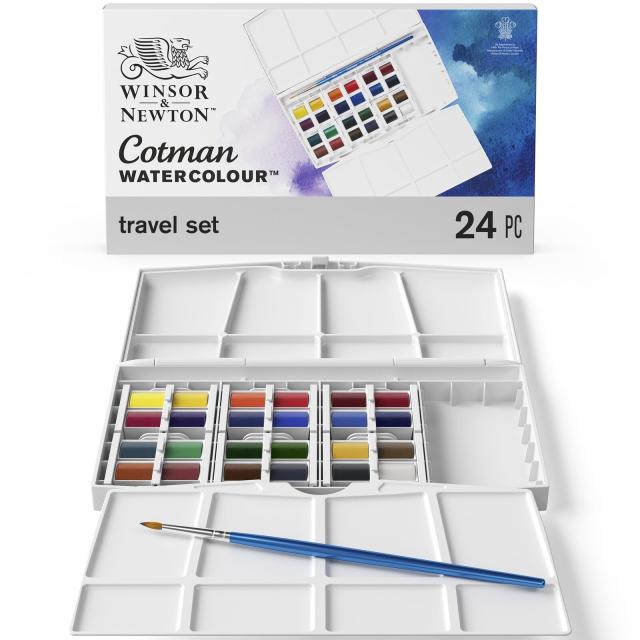 Winsor ＆ Newton ウィンザー＆ニュートン 水彩絵具 コットマン ウォーターカラー トラベルセット ハーフパン 24色セット 18909376