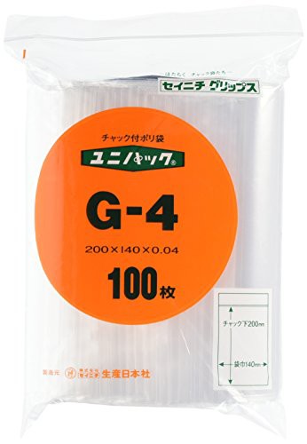 生産日本社 ユニパック(チャック付ポリ袋) G-4 ポリエチレン 日本 (100