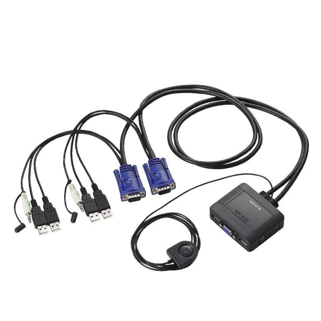 エレコム KVMスイッチ USB VGA スピーカー 手元スイッチ 2台 オーディオ切替 KVM-KUS