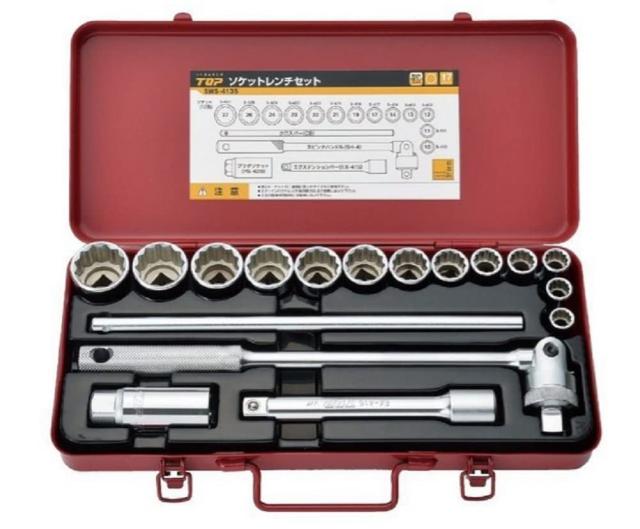 工業 (TOP) ソケットレンチセット 10~27mm 12角 差込角12.7mm ケース付き 工具セット 自動車 機械 整備 点検 SWS-413S 燕三条 日本
