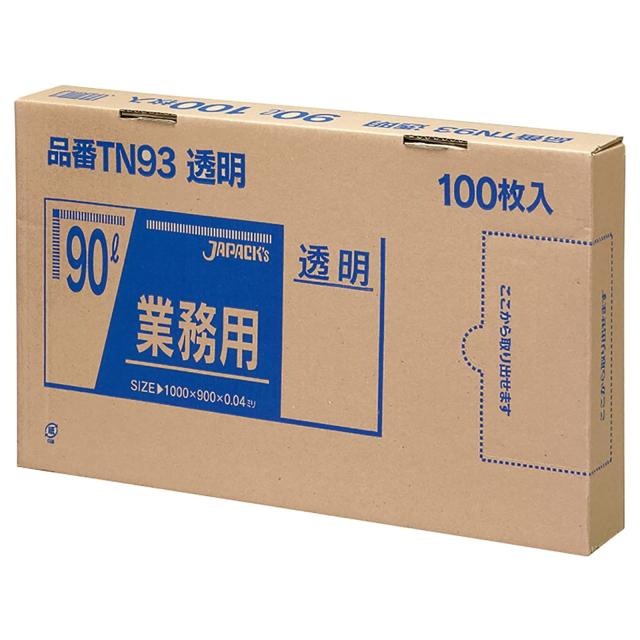 ジャパックス ゴミ袋 透明 横90？×縦100cm 厚さ0.04mm 90L BOXシリーズ 1枚ずつ取り出せる ポリ袋 TN93 100枚入の通販は