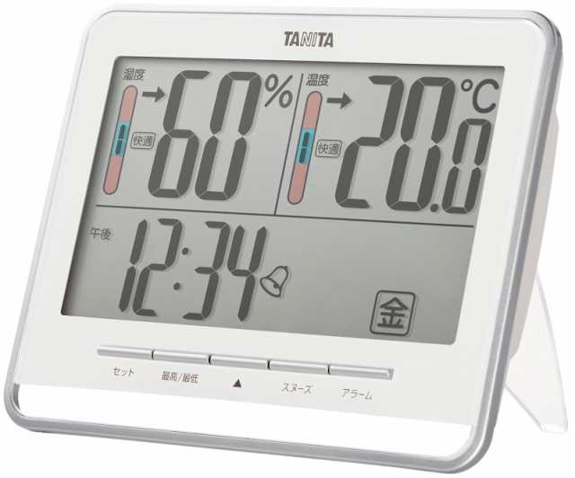 【送料無料】タニタ 時計 デジタル 大画面 ホワイト 温度 湿度 快適レベル 表示 カレンダー アラーム スヌーズ 機能 置き時計 掛け時計