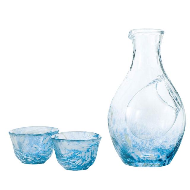 東洋佐々木ガラス 冷酒グラス セット 日本製 ブルー カラフェ 300ml グラス 55ml 3点セット G604-M70