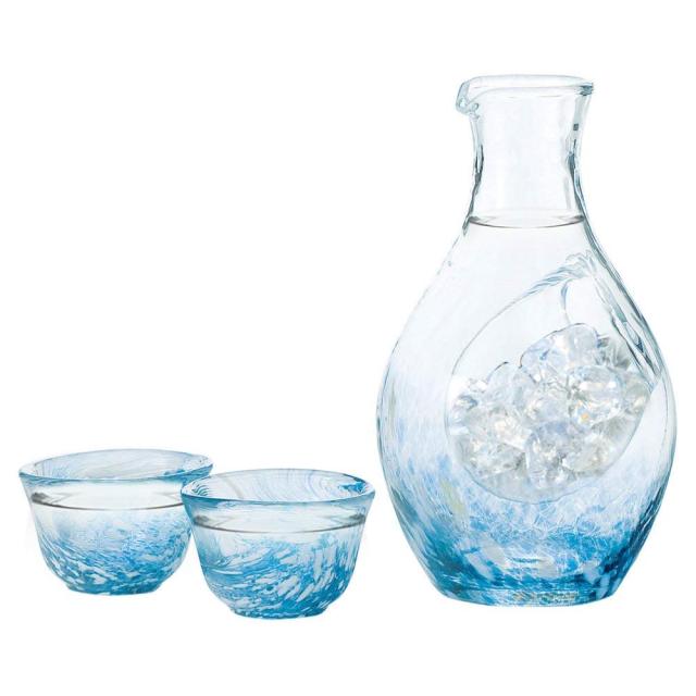 東洋佐々木ガラス 冷酒グラス セット 日本製 ブルー カラフェ 300ml グラス 55ml 3点セット G604-M70_1