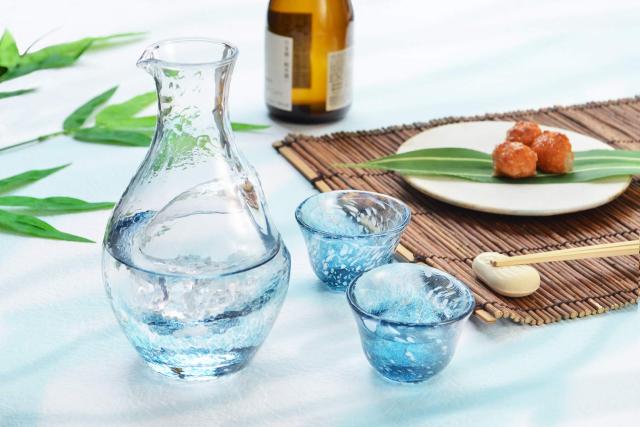 東洋佐々木ガラス 冷酒グラス セット 日本製 ブルー カラフェ 300ml グラス 55ml 3点セット G604-M70_5