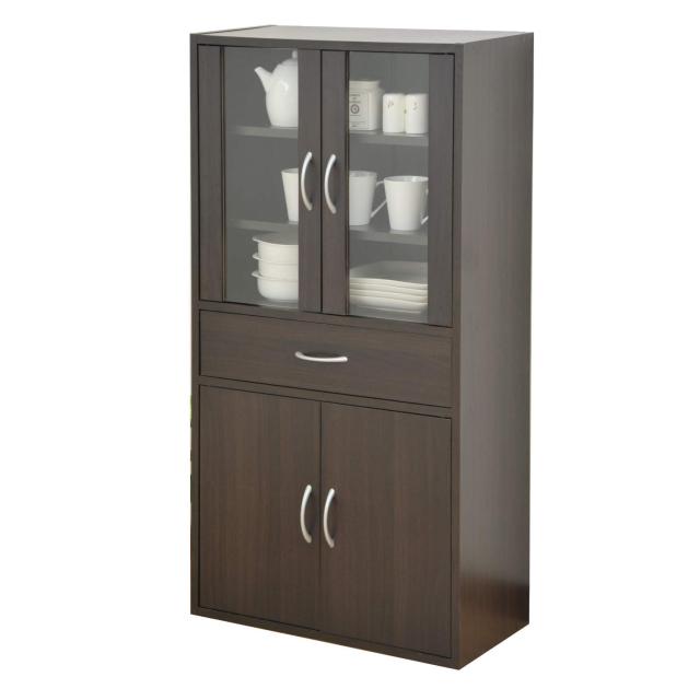 ［山善］ 食器棚 キャビネット キッチン 収納 引き出し付き ガラス扉 幅60×奥行29×高さ120cm 棚板可動 組立品 ダークブラウンCCB-1260(の通販は