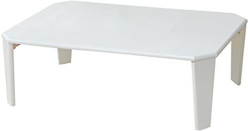 山善 ローテーブル 折りたたみ 幅90×奥行60×高さ32.5cm 鏡面 コンパクト収納 角が丸い テーブル 折れ脚 完成品 ホワイト TWL-9060(WHの通販は