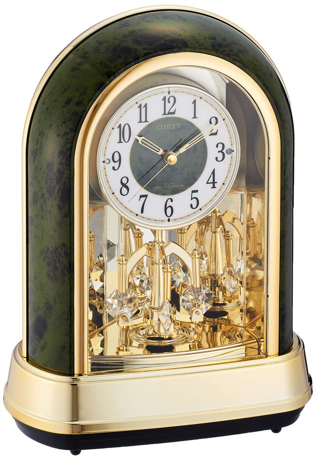 リズム(RHYTHM) シチズン 置き時計 電波時計 アナログ 装飾ガラス 12曲 メロディ 緑 CITIZEN パルドリームR427 4RN427-005の通販は