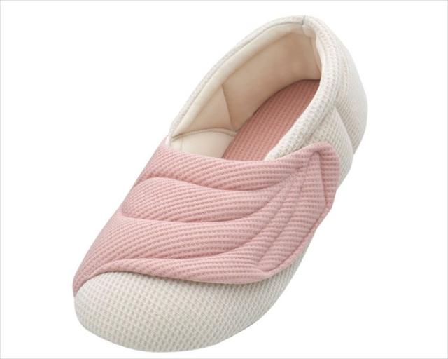 徳武産業 介護シューズ あゆみ ワイドベルトワッフル 室内用 ピンク Lサイズ(23.5~24.5cm) 足囲9E相当 両足