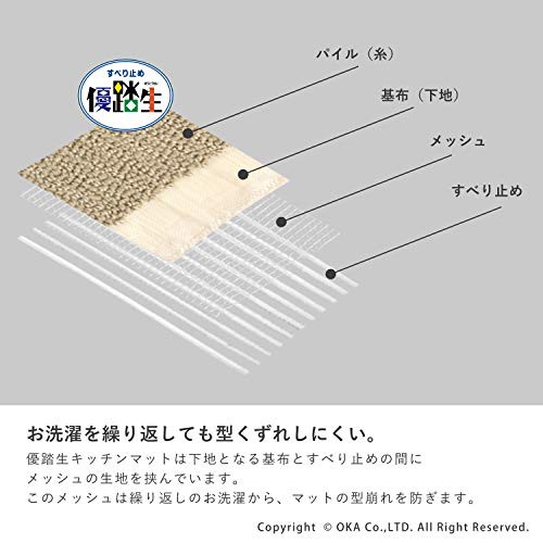 オカ (OKA) 優踏生 洗いやすいキッチンマット ベージュ 約45cm×240cm