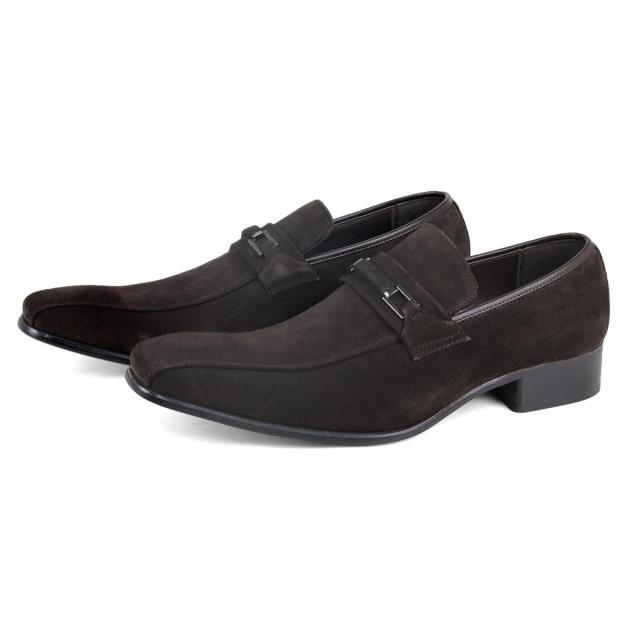 サラバンド MADE IN JAPAN スクエアトゥカウレザービットローファー 7772 メンズ ブラウンスエード 27.5 cm 3E