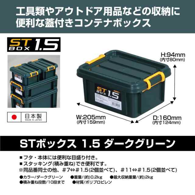 JEJアステージ 収納ボックス 日本製 STボックス #1.5 積み重ね ダークグリーン 幅20.5×奥行16×高さ9.4cm｜au PAY マーケット