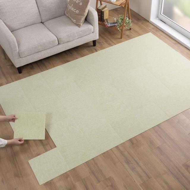 【日本製 撥水 消臭 洗える】サ ン コー ずれない タイルカーペット 30×30cm ライトグリーン 40枚 フラットタイプ おくだけ吸着 ジョイン