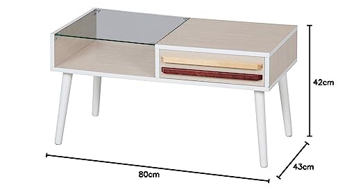 不二貿易 ローテーブル ガラステーブル 幅80×奥行き43×高さ42cm ホワイトウォッシュ 収納できる 引き出し付き オスロ 10033｜au  PAY マーケット