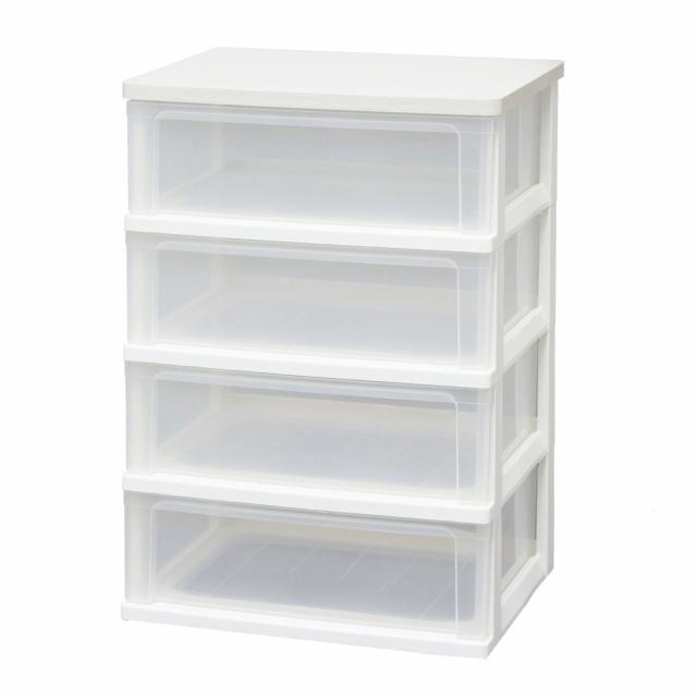 アイリスオーヤマ チェ スト 4段 届いてすぐ使える完成品 ワイド 日本製 幅55.6×奥行41×高さ82cm ホワイト/クリア 白 ホワイト木天板 WTの通販は 5,844円