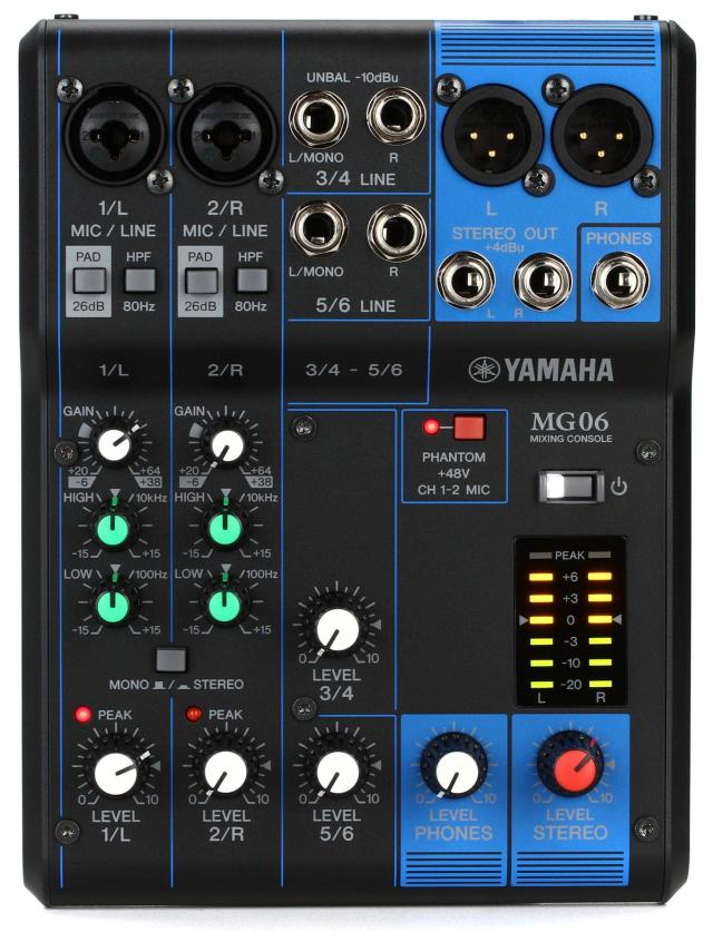 ヤマハ YAMAHA 6チャンネルミキシングコンソール MG06 最最高限度2 Mic / 6 Lineインプット マイクプリアンプD-PRE積み上げる 牢固たるなメタルシャーシ