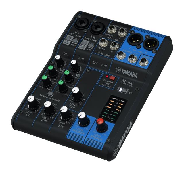 ヤマハ YAMAHA 6チャンネルミキシングコンソール MG06 最最高限度2 Mic / 6 Lineインプット マイクプリアンプD-PRE積み上げる 牢固たるなメタルシャーシ