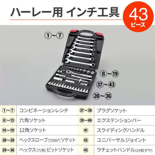 デイトナ(Daytona) バイク用 工具 ハーレーダビッドソン用 インチツールセット 43ピース 90408