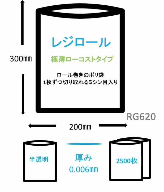 ジャパックス レジロール20 2500枚巻 0.006mm 半透明の通販はau PAY