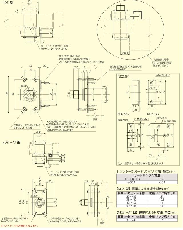 美和ロック(Miwalock) U9 NDZ-1 内部扉用シリンダー錠 扉厚33~~42ミリ NDZ1-E 4~_1