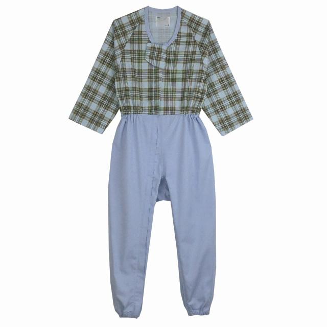 エンゼル コンビネーション フルオープン型 プッシュホック式 タータンブルー M 介護パジャマ 8,278円