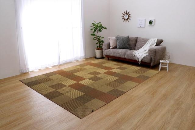 イケヒコ い草花ござカーペット DX京刺子 ベージュ 261×352cm・江戸間6畳 4114106