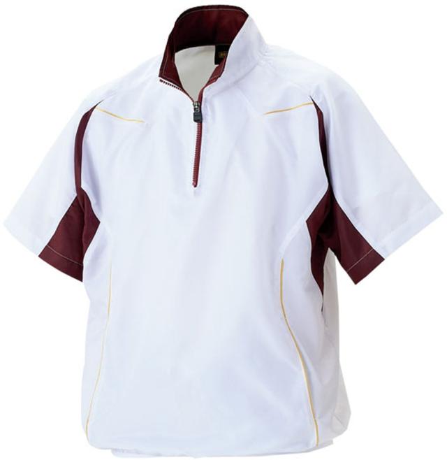 ZETT(ゼット) 野球 ハーフジップジャンパー (半袖・ハーフジップ) BOV515H ホワイト/エンジ Oの通販は