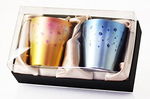 HORIE(ホリエ) 新潟県燕産 純チタン二重タンブラー 華チタン 250cc 薔薇（ピンク／ブルー）2個セット T-15-BR250BP