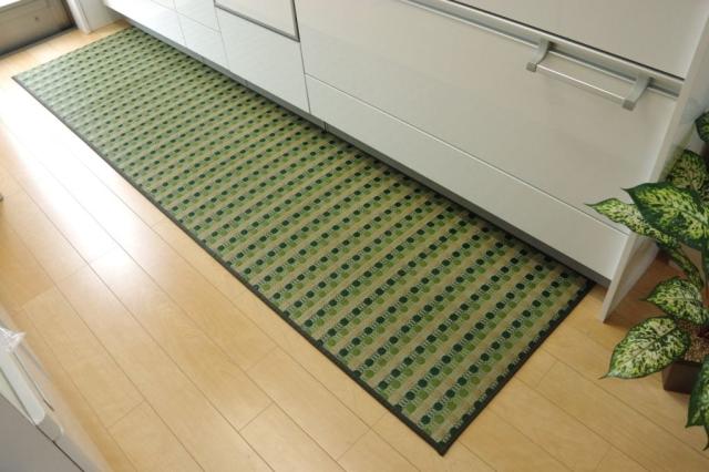 イケヒコ キッチンマット い草 い草マット 国産 ドット柄 Fドロップ グリーン 約80×270cm