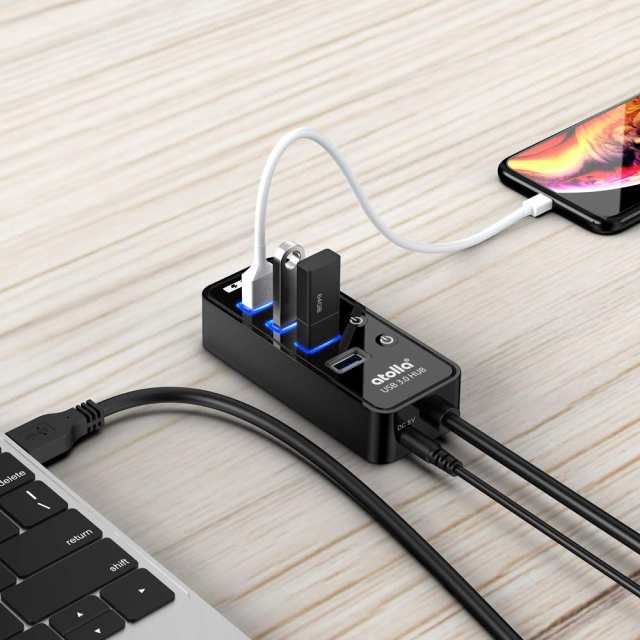 atolla USB3.0ハブ 4ポート5Gbps高速データ転送 USB Hub 3.0 の 増設 1充電ポート、独立スイッチ付 バスパワー