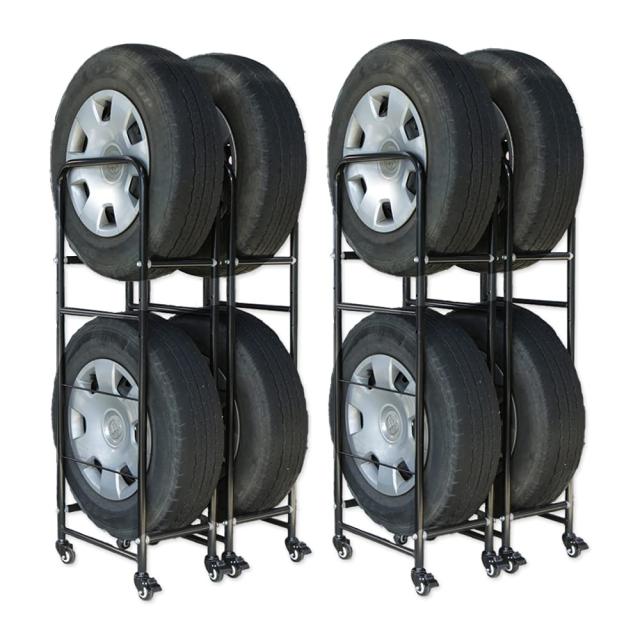 アイリスプラザ カー用品 車 タイヤラック スリムタイプ 2個セット 幅45×奥行28.5×高さ122 耐荷重 120kg LT-02 ブラック suv 屋外 スリ