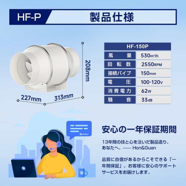 Hon＆Guan ダクトファン 150mm 強力 省エネ 静音 ダクト用換気扇 塗装ブース用 家焼肉 中間取付 丸形タイプ 産業用換気扇 (HF-150P)の通販はau  PAY マーケット - MYDOYA | au PAY マーケット－通販サイト