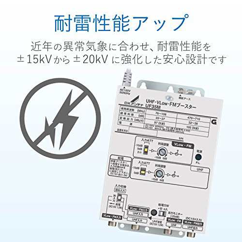 DXアンテナ UHF・VLow・FMブースター 共同受信用 UHF利得35dB UF35Mの