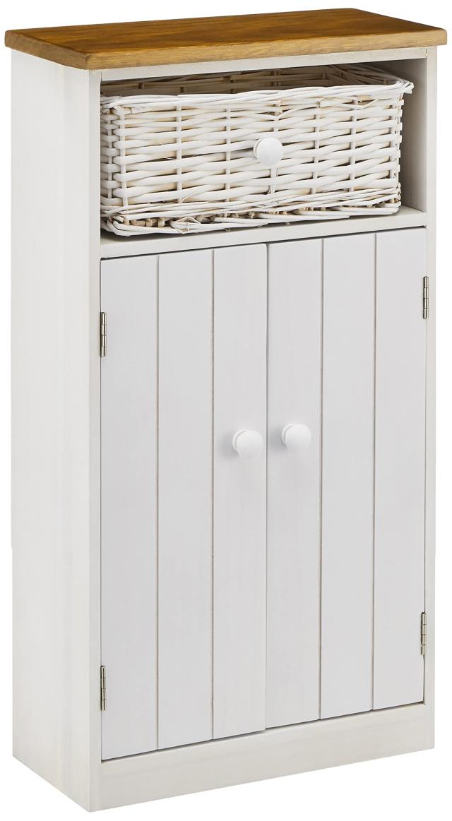 萩原 トイレラック トイレ 収納 棚 【完成品】 カゴ付き ミドル 開き戸 ホワイト MTR-6438
