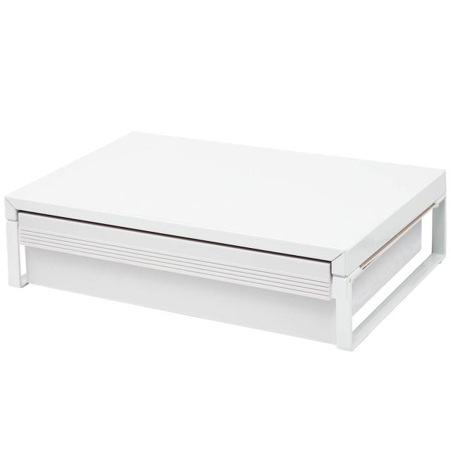 《送料無料》リヒトラブ パソコン台 モニター台 机上台 白 幅39×奥行25×高さ10cm 引出し付