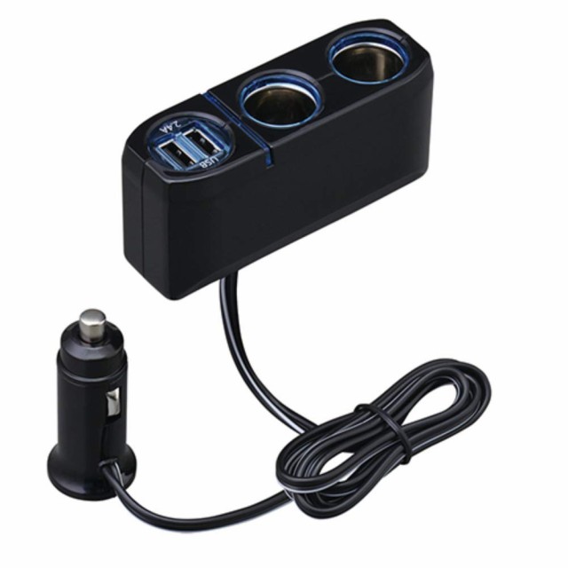 ◆商品名：セイワ(SEIWA) 車内用品 シガーソケット増設分配器 シガーソケット 2連+2USB F277 コードタイプ 最大72W/USB2.4ADC12Vソケットが2口、USBポートが2口付いた