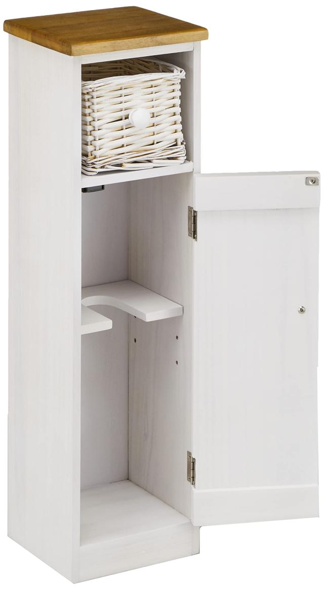 萩原 トイレラック トイレ 収納 棚 【完成品】 カゴ付き スリム 開き戸