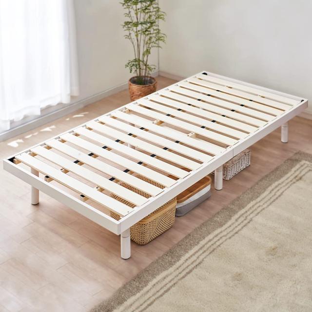 アイリスプラザ(IRIS PLAZA) ベッド ベッドフレーム シングル 3段階 高さ調整 耐荷重約200kg 天然木 すのこベッド ホワイト 幅約98×長さ