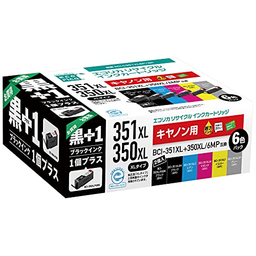 エコリカ キヤノン BCI-351XL+350XL/6MP+ブラック対応リサイクルインク 6色パック+ブラック ECI-C351XL6P+BK 残量表示対応の通販は 4,750円